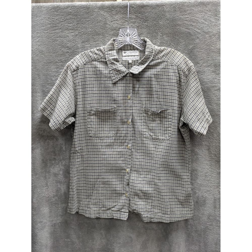 Columbia Button Up Shirt Men Large Plaid Hiking Fishing Utility Pockets Gorpcore